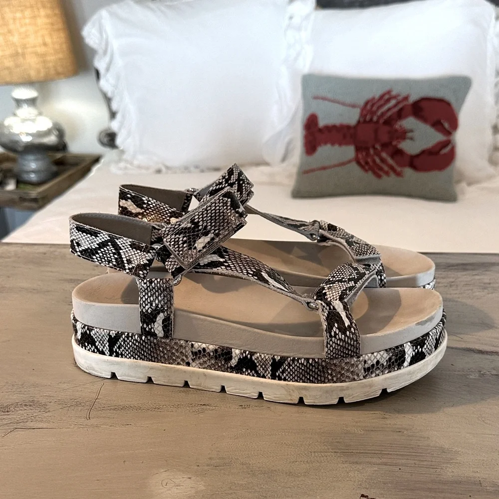 JSlide Blakely Platform Black Cream Embossed Sandal
